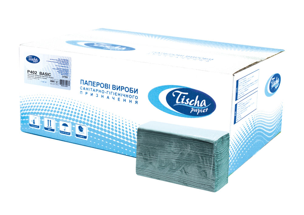 Рушники V (ZZ)-складки. 1-шар., 22,5*22,5см., 200шт., макул., Basic, зелен. Tischa Papier - фото 3