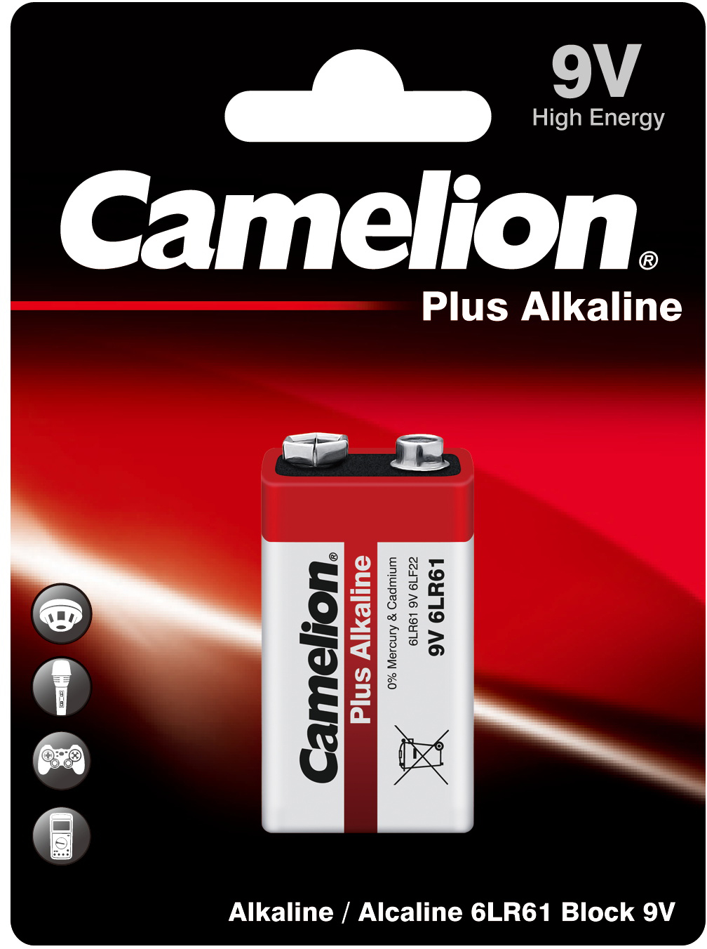 Батарейка 9V, 6LR61/MN1604/6LP3146/6LF22/PP3/ER9V/Крона/Корунд, Alkaline Camelion - фото 1