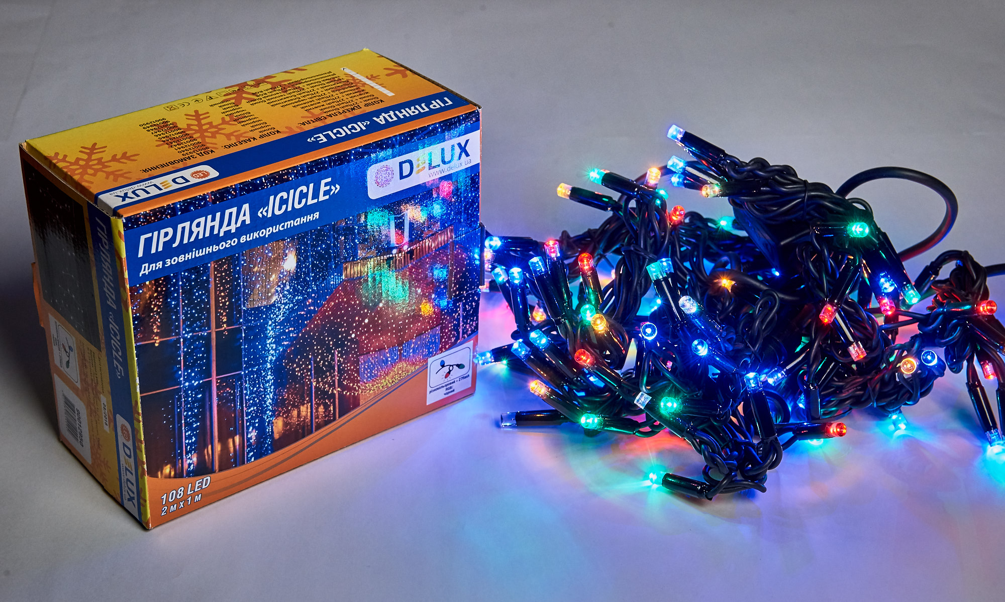 Гирлянда внешняя DELUX ICICLE LED на 108 светод. (из них 27 flash), 2 по 1метру, IP44, разноцветная DeLux - фото 3