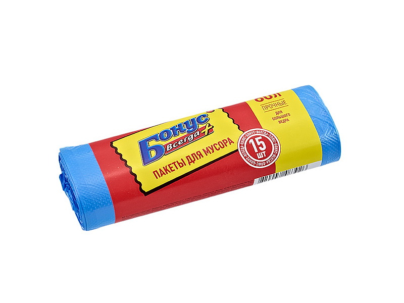 Мешок для мусора на 60литров *15шт. HD, Бонус син. Бонус - фото 1