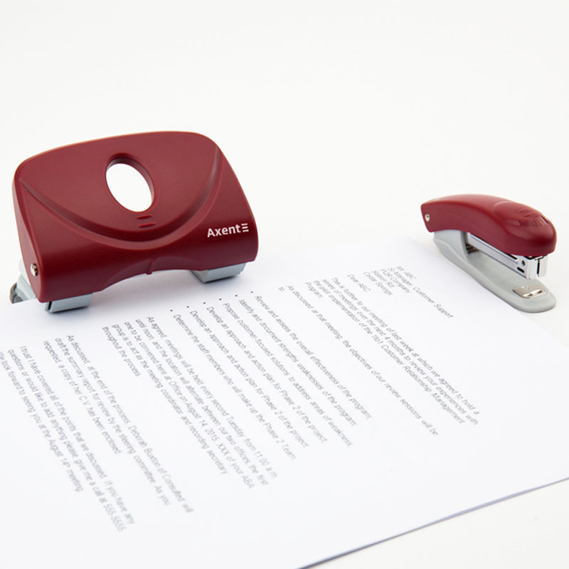 Дырокол на 2 отверстия, до 20 листов Welle-2, пластиковый, красн. Axent - фото 3