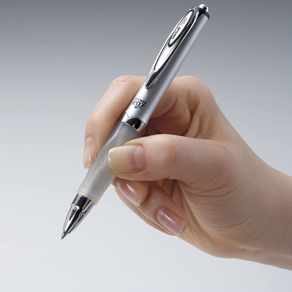 Гельова ручка автомат. Signo 207 Premier 0,7мм., корпус, срібляст., ст., чорн. Uni - фото 5