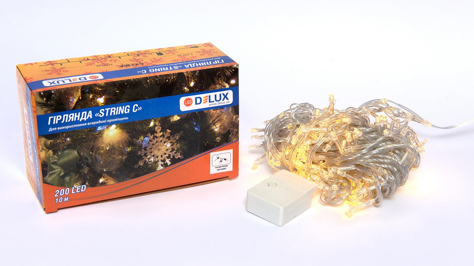 Гирлянда внутренняя DELUX STRING С 200LED, 10м, тепл. белый/прозрачный, IP20 DeLux - фото 4