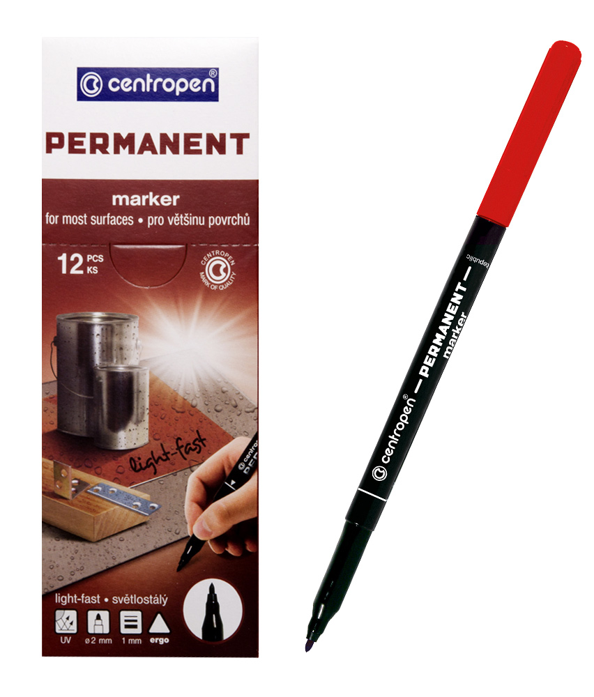 Маркер перманентний, круглий наконечник 1мм.(М), 2536, черв. Centropen - фото 1