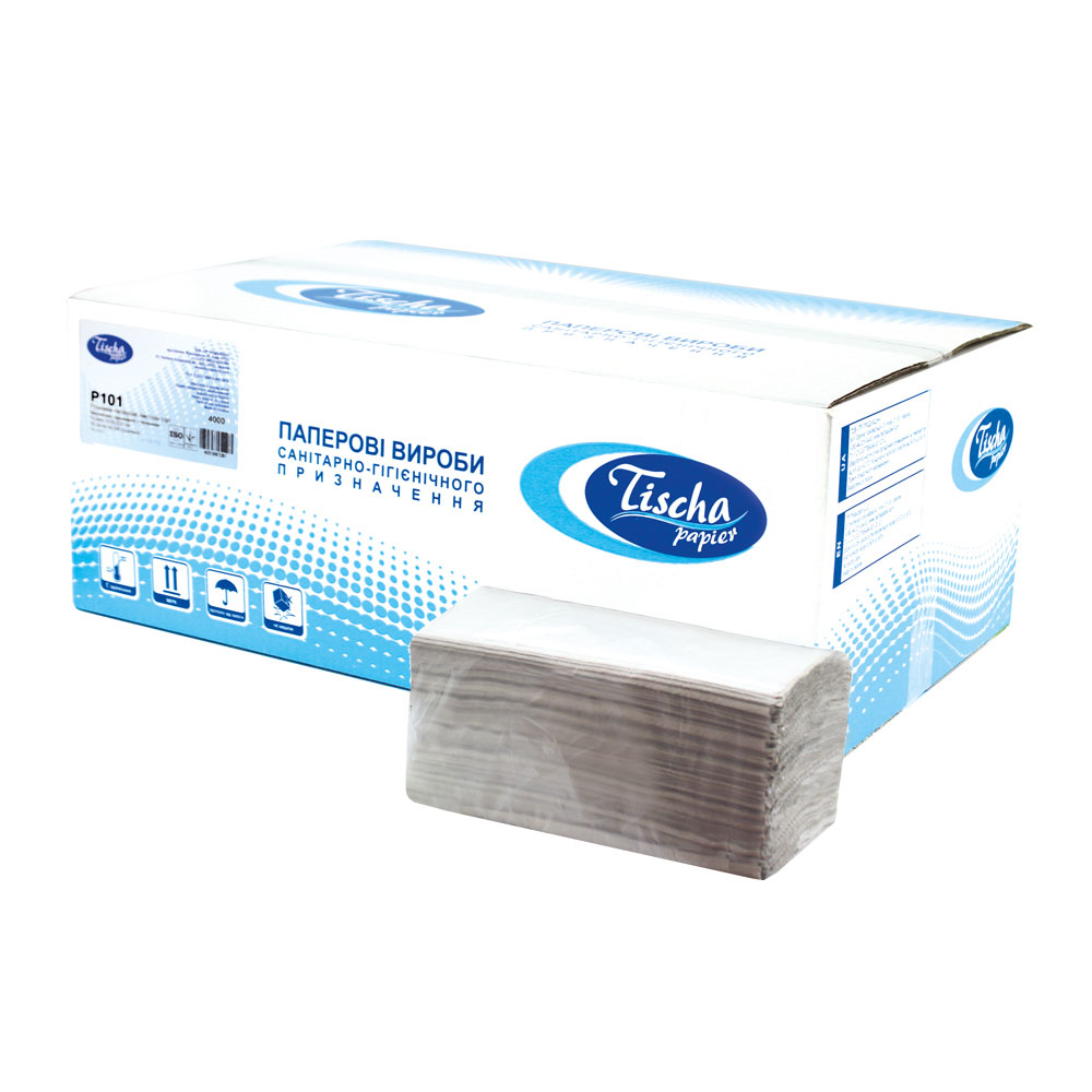 Рушники Z-подібні. 1-шар., 22,5*22,5см., 200шт., макул., Basic, сір. Tischa Papier - фото 2