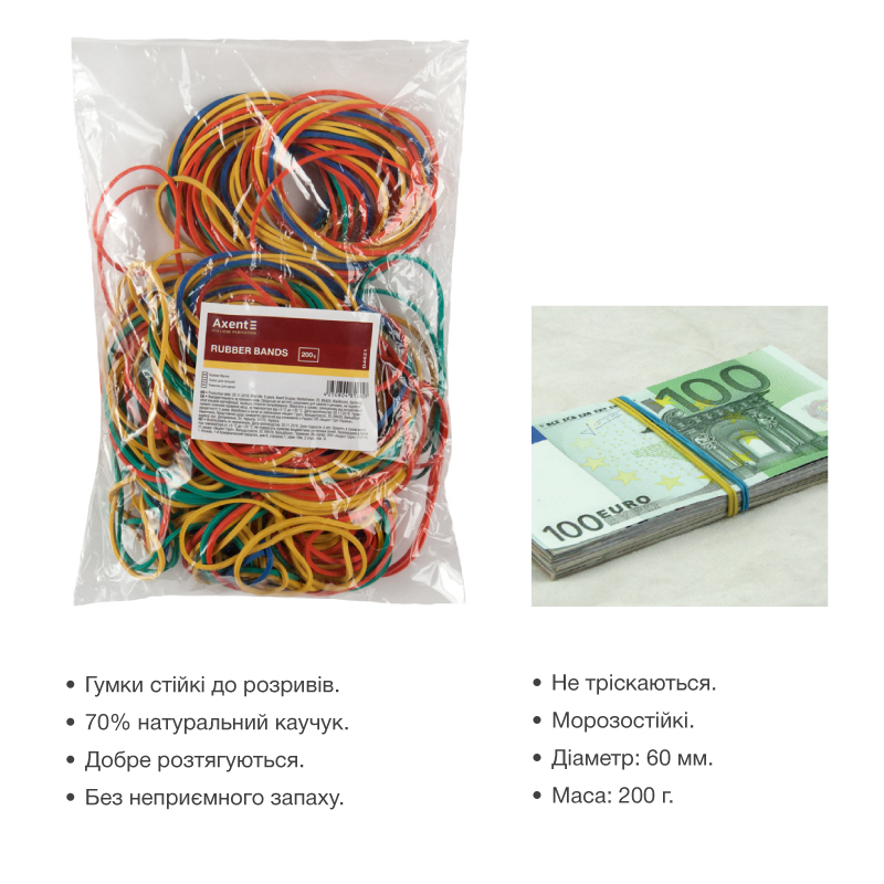 Резинка для денег d=60мм., 200г., цвет ассорт. Axent Delta - фото 1