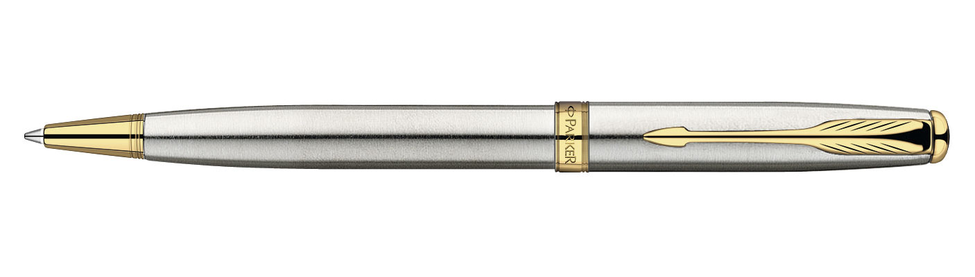 Ручка шариковая Sonnet Stainless SteelGT, сталь, отделка позолота 14К Parker - фото 4
