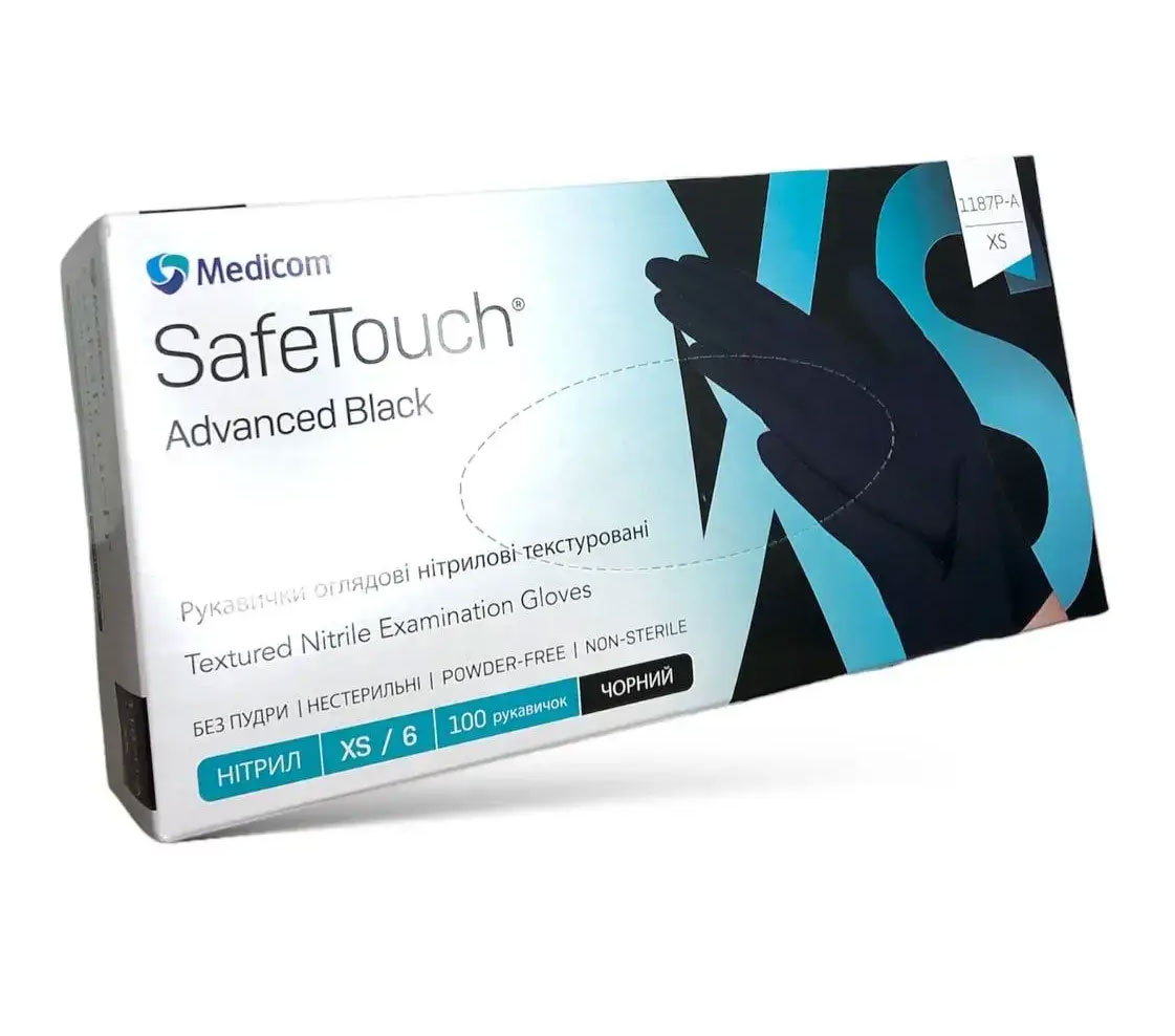 Рукавички нітрил. без пудри SafeTouch Advanced Black 1187P (3.5г), розм. XS, 100шт./уп., чорн. Medicom - фото 2