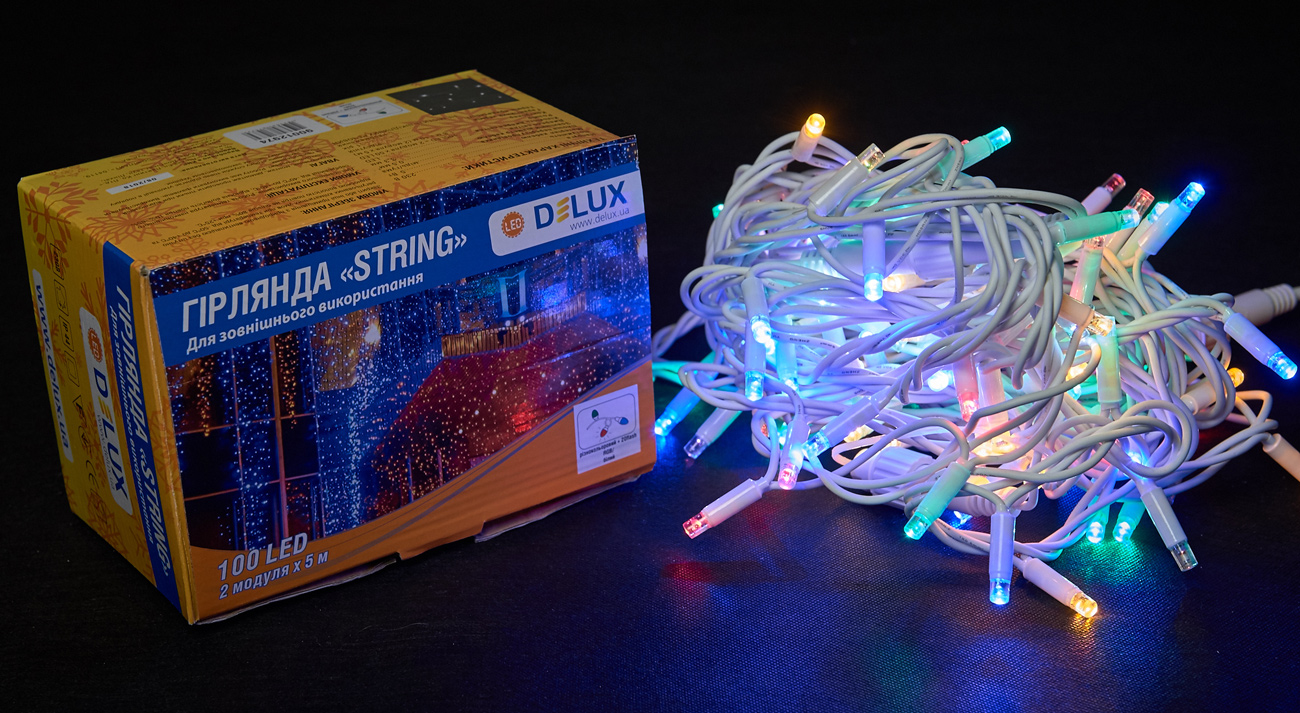 Гирлянда внешняя DELUX STRING LED на 100 светод. (из них 20 flash), 10 м (2*5м), IP44, разноцветная DeLux - фото 2