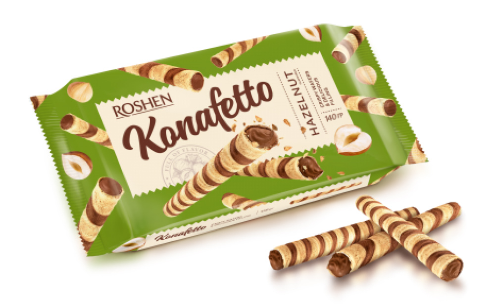 Трубочки вафельные Konafetto c ореховой начинкой, 140г. Roshen - фото 1