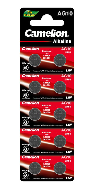 Батарейка AG10 (LR54, G10, LR1130, LR1131, 189, GP89A, 389, SR1130W) 1,5V, 10шт/уп. Camelion - фото 2