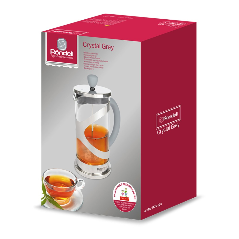 Чайник для заварювання Френч-прес RONDELL CRYSTAL, 1л, сірий Rondell - фото 4