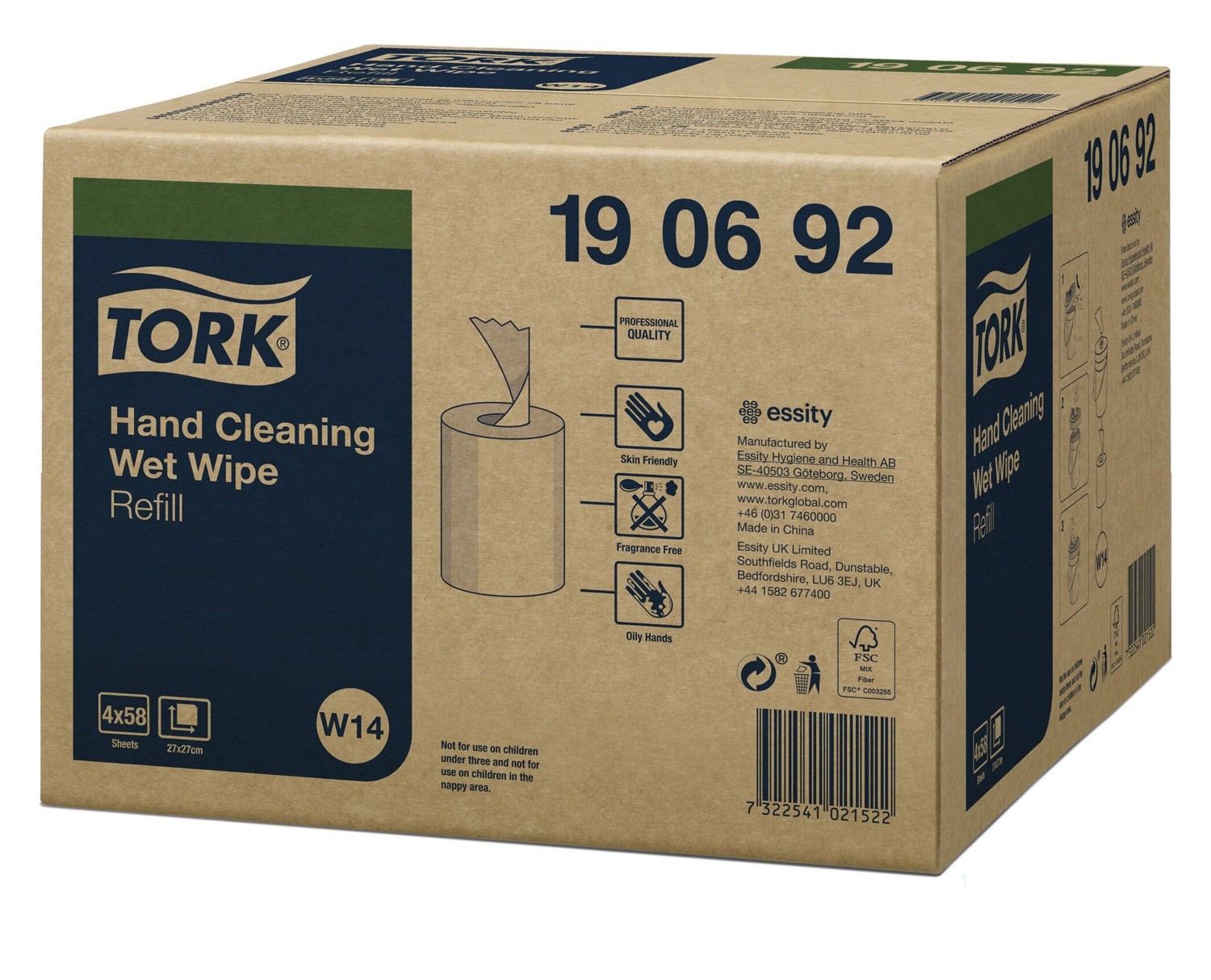 Серветки вологі, неткан для рук 1-сл., 15.5Х15.8Х19.1см., 58шт./уп .., біл. W14 Tork - фото 2