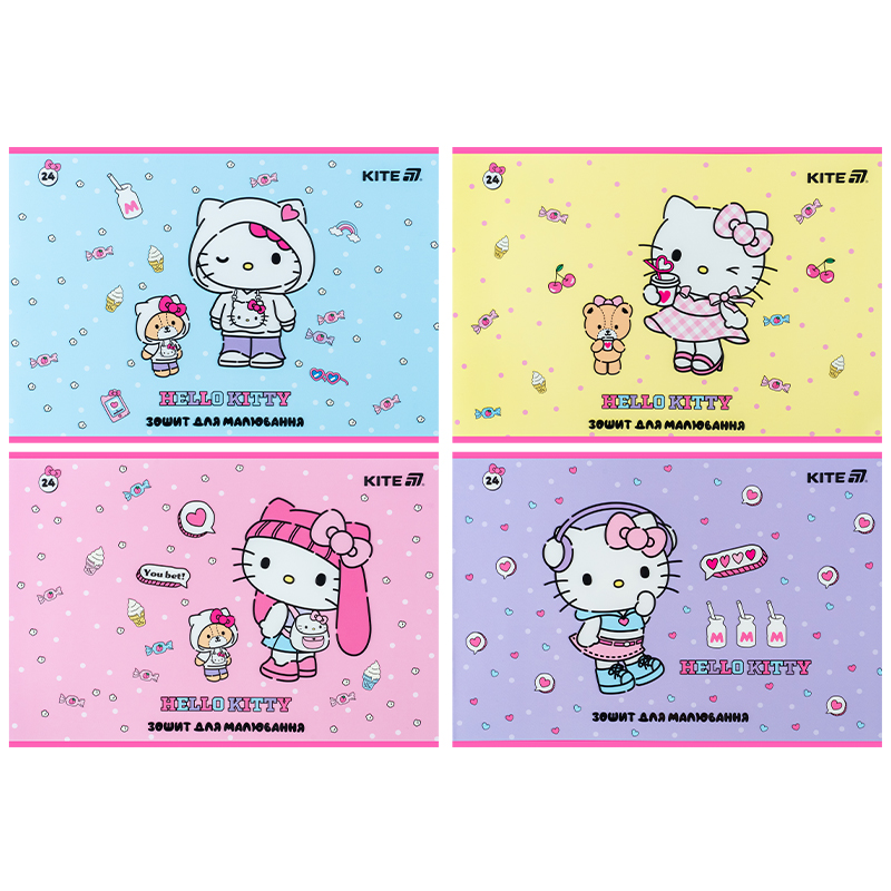 Тетрадь для рисования, 24 лист., скоба, софт тач + УФ лак, Hello Kitty-1 (HK25-242-1) Kite - фото 7
