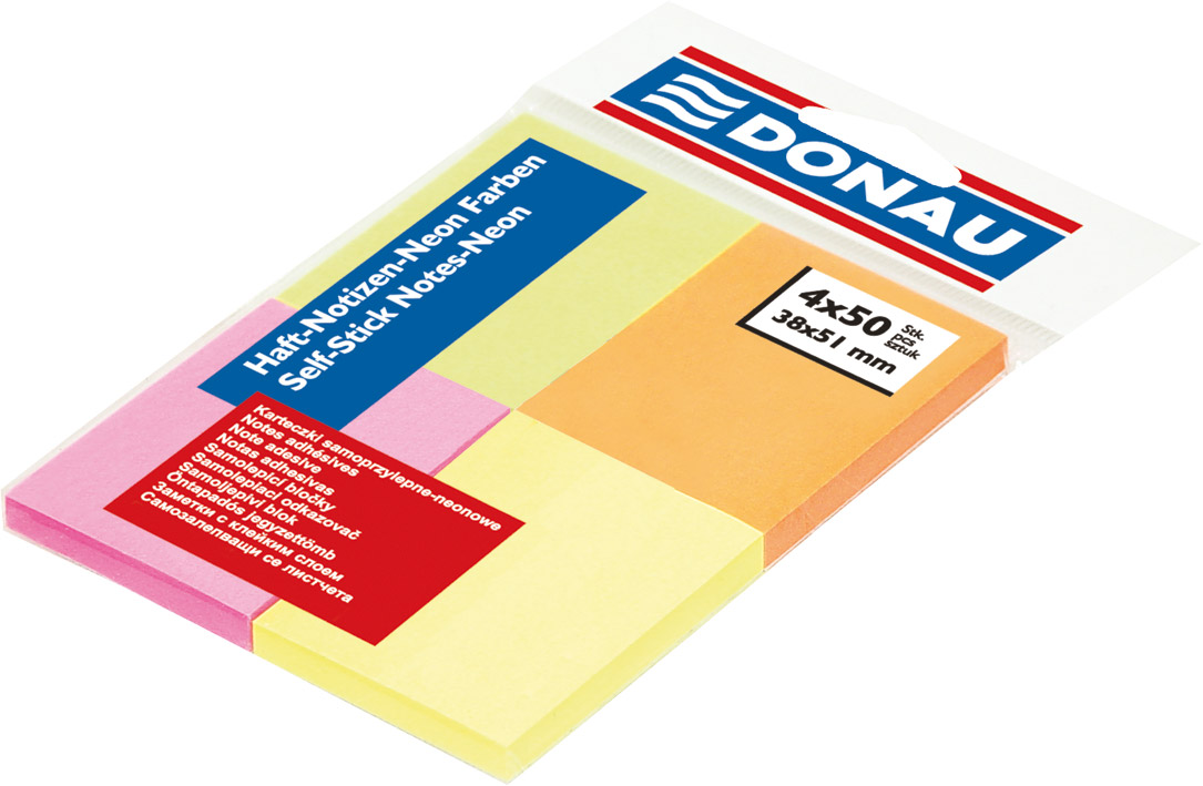 Блок паперу з клейким шаром 38*51мм.*50л., 4шт/уп., неоновий mix DONAU - фото 2