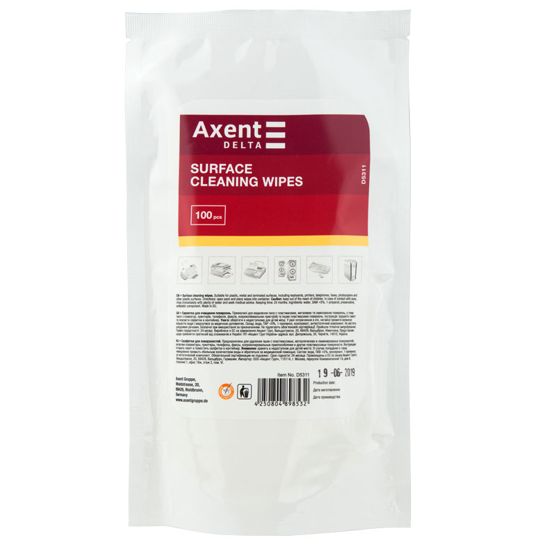 Серветки вологі для чищення оргтех., змінні в кульку, 100шт. (D5311) Axent Delta - фото 2