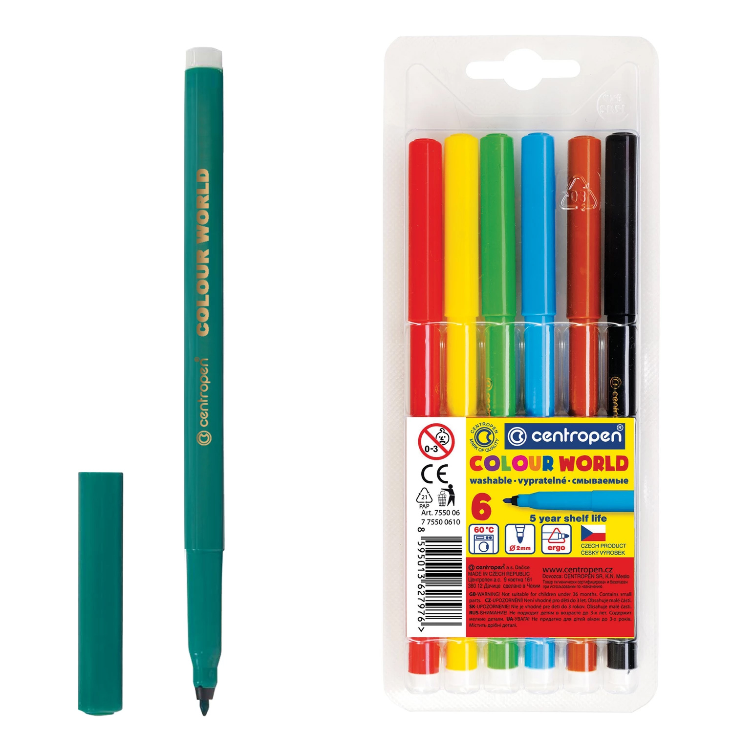 Фломастеры, 6цв., 7550, ассорт. Centropen - фото 1