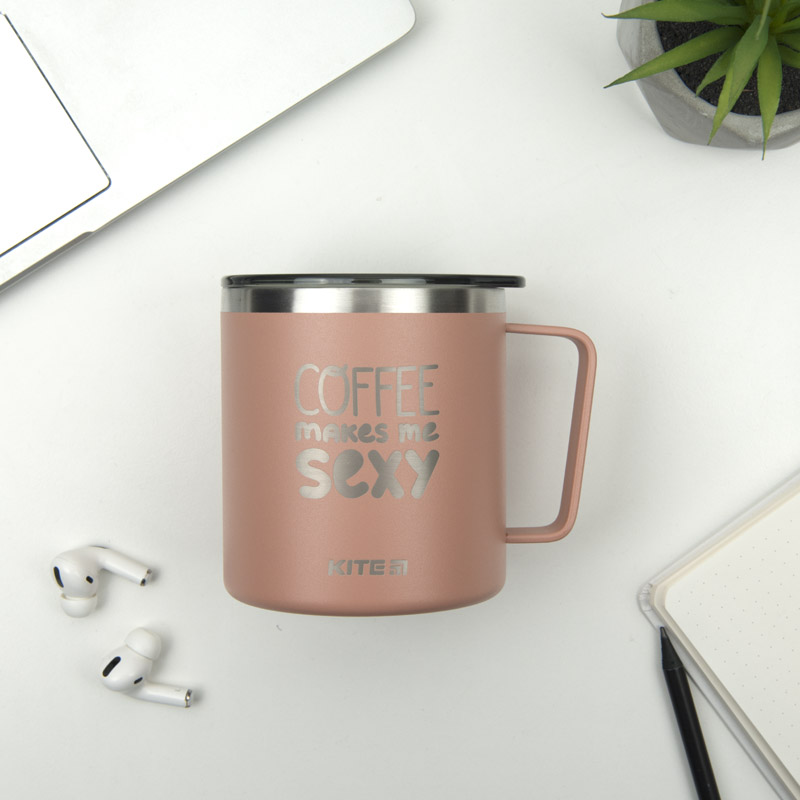 Термокружка 400 мл, пудра Coffee makes me sexy Kite - фото 3