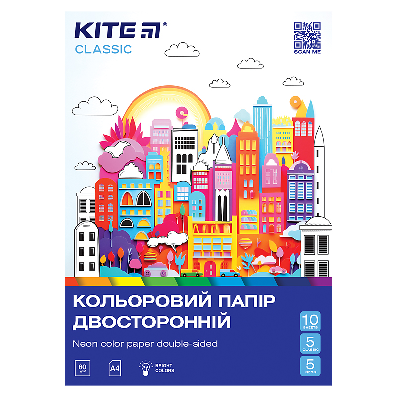 Бумага цветная двустор.(10 л/5 неон+5 обыч),А4 Kite Classic Kite - фото 1