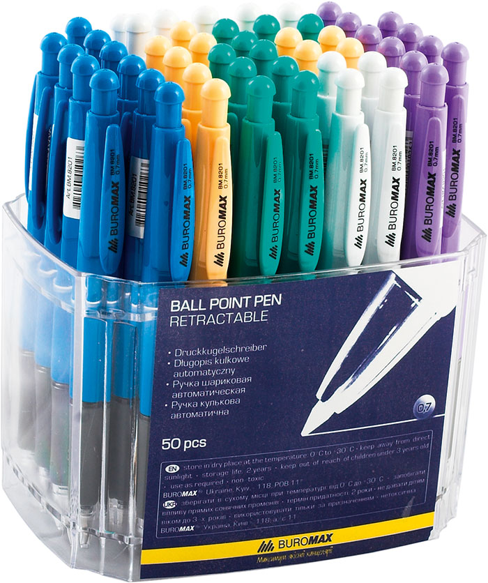 Ручка шариковая автоматическая SOLID, корпус ассорт., стержень син. (ВМ.8201) BuroMax - фото 2