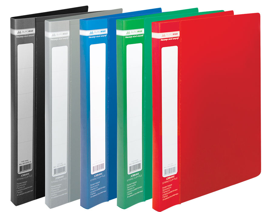 Папка зі швидкозшивачем JOBMAX, корінець 16мм., 450мКм. пластик., до 150арк., асорті BuroMax - фото 1