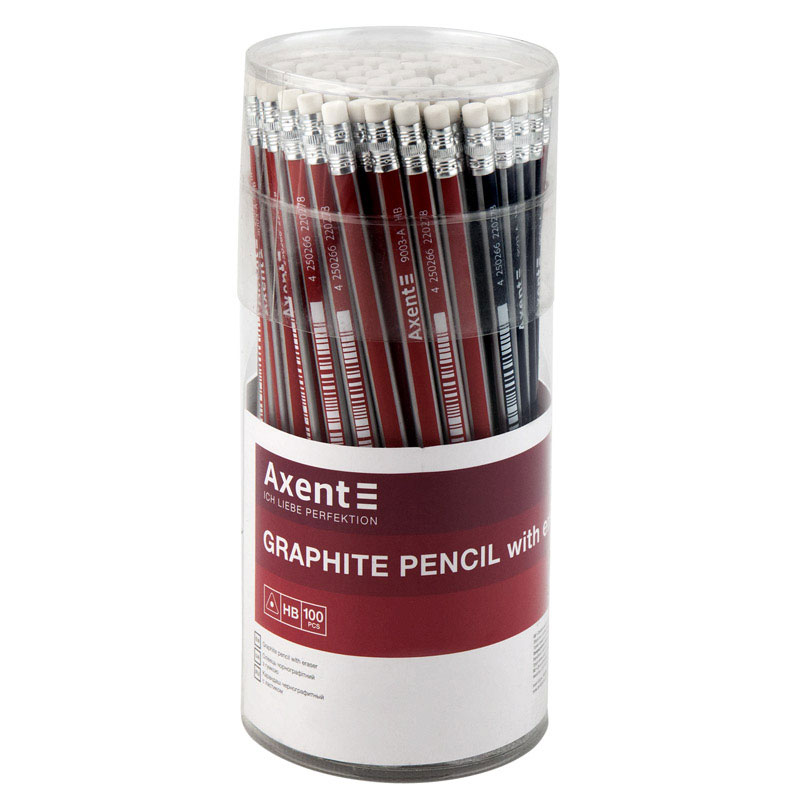 Карандаш простой графитный с резинкой HB 9003-A, трехгранный Axent - фото 2