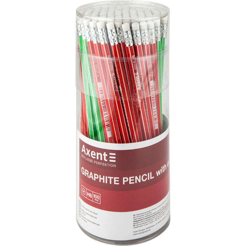 Олівець простий графітний з гумкою HB 9001-A, шестигранний Axent - фото 2