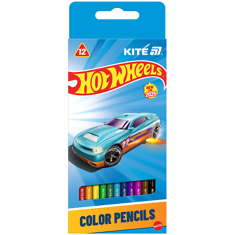 Карандаши цветные трехгранные, 12 шт. Hot Wheels Kite - фото 1
