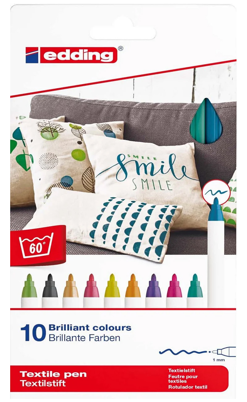 Маркер для тканини 4600, круглий наконечник 1мм., набір 10шт./уп., асорті Edding - фото 2