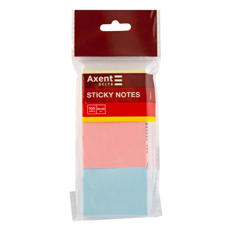 Блок бумаги с клейким слоем 40*50мм.*100 листов, 3шт./уп., пастель mix Axent - фото 2