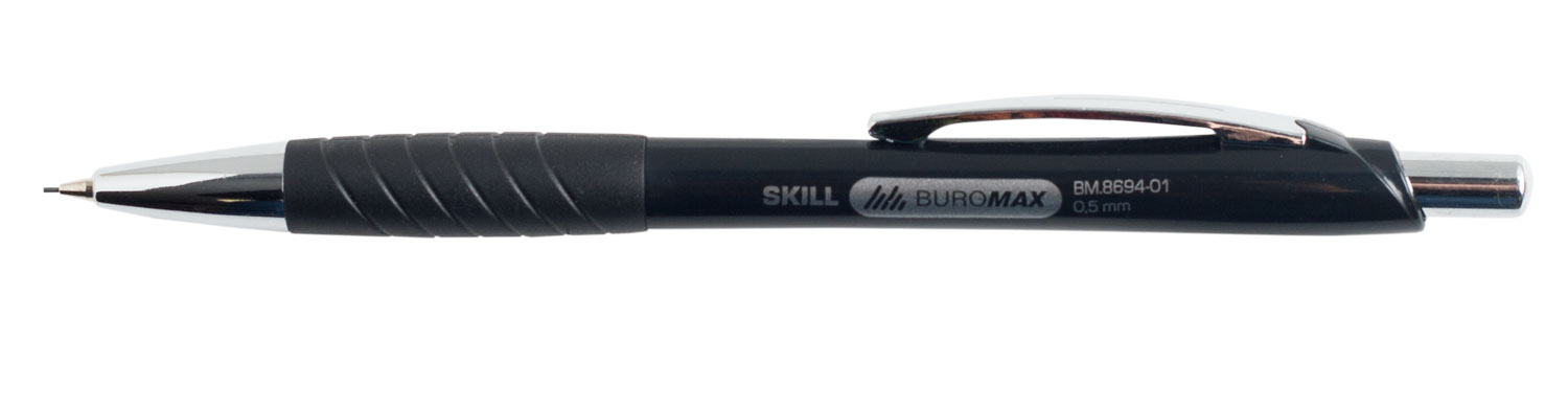 Олівець автоматичний 0,5мм., SKILL, пластиковий корпус з гумовим гріпом, колір чорн. BuroMax - фото 1