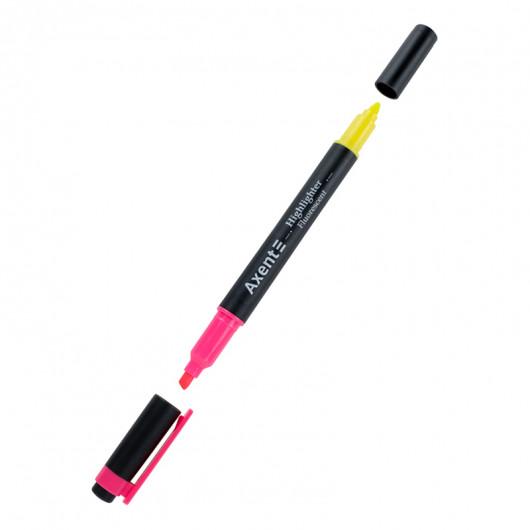 Маркер текстовый Highlighter Dual 2534-A, 2-4 мм клиноп., розов.+ желт. Axent - фото 1