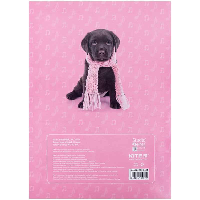 Тетрадь для нот А4, 20 л, «Studio Pets» Kite - фото 1