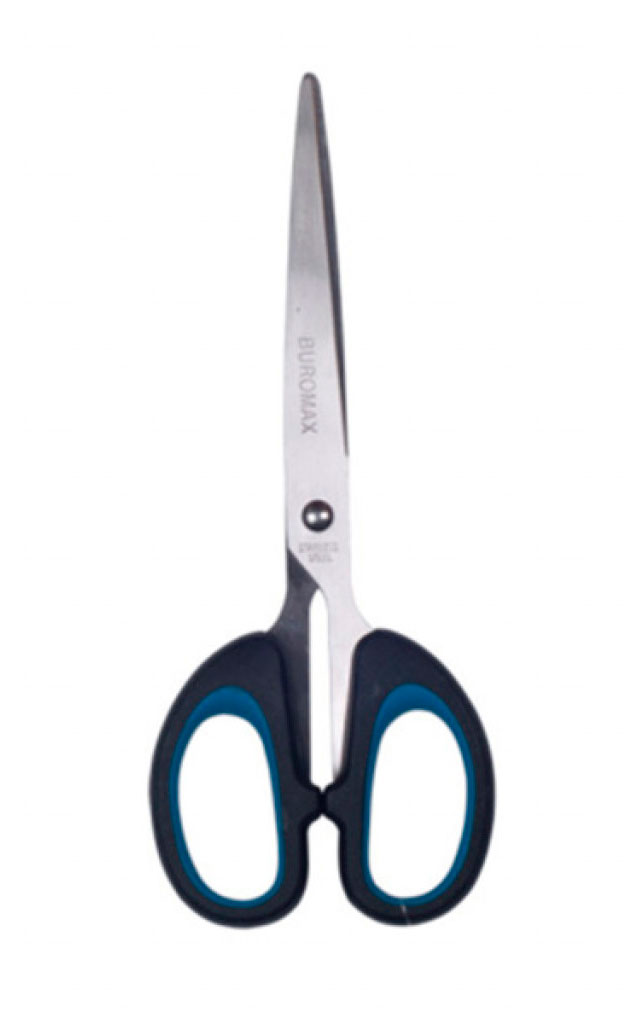 Ножиці 21,5см., з гумовими вставками, син. BuroMax - фото 1