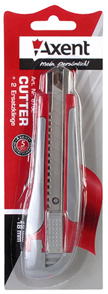 Нож канцелярский большой 18мм., метал. направляющая, пласт. прорезиненный корпус, красно-серый  Axent - фото 2