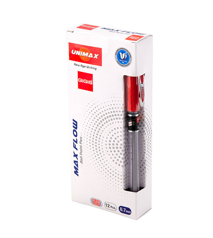 Ручка кулькова Maxflow, 0,7мм., корпус прозорий, стержень черв. Unimax - фото 1