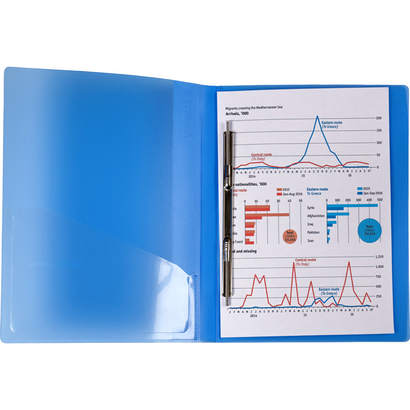Папка со скоросшивателем и карманом А4, 20мм., прозрачная синяя Axent - фото 1