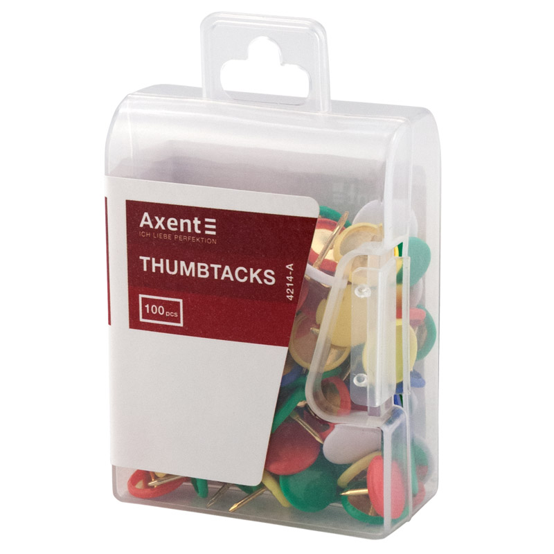 Кнопки кольорові, 100шт/уп., пласт.покр., пласт.контейнер Axent - фото 1