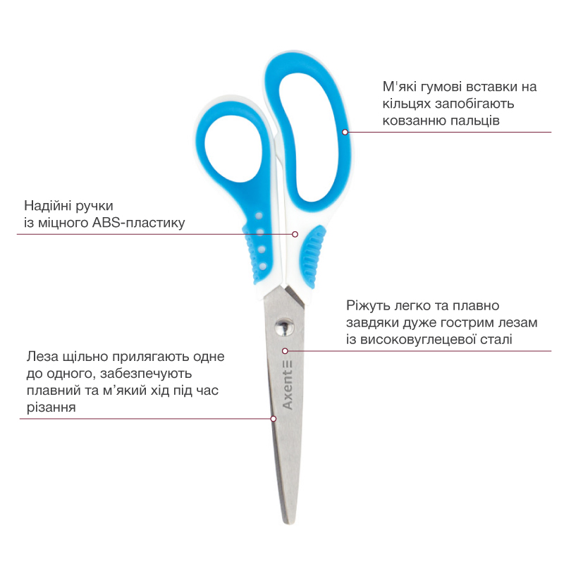 Ножиці 18см. Shell, біло-блакитні Axent - фото 1