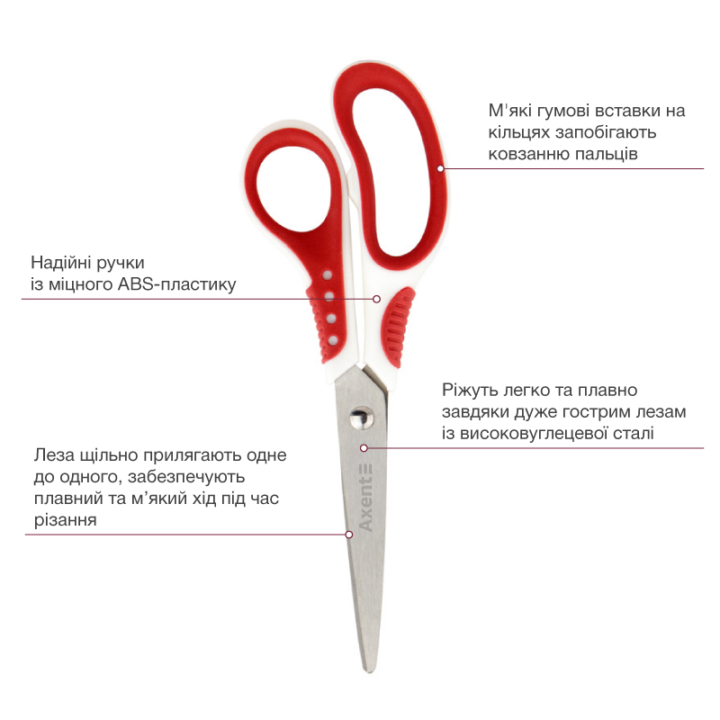 Ножницы 18см. Shell, бело-красные Axent - фото 1