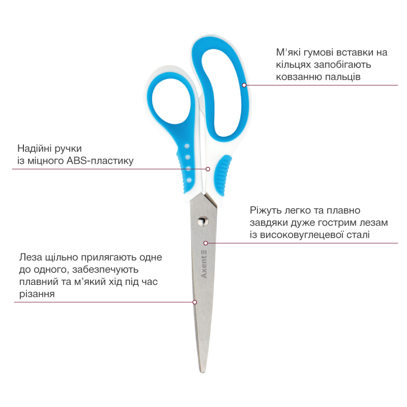 Ножницы 21см. Shell, бело-голубые  Axent - фото 1