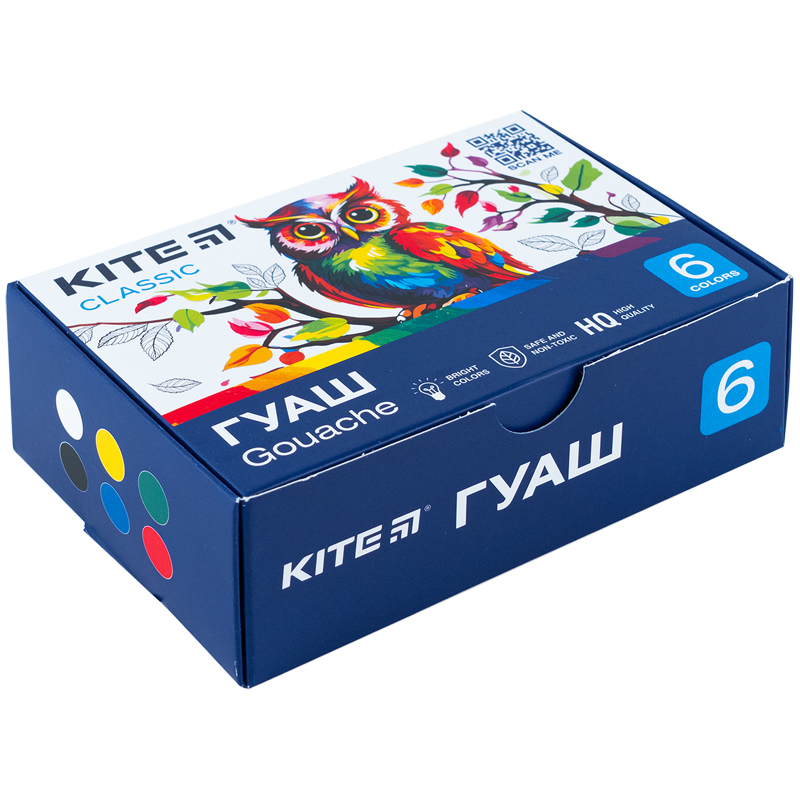 Гуашь 6 цветов., 20 мл Kite Classic (K-062) Kite - фото 1