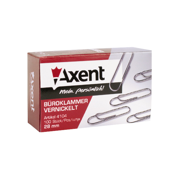 Скріпки нікельовані круглі із загином, 28мм., 100шт., картон. уп. Axent - фото 1