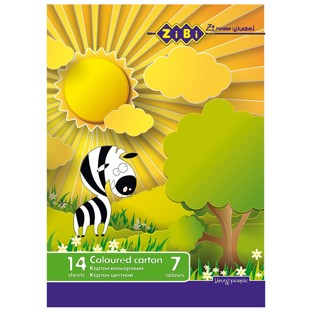 Картон кольоровий 7 кольорів - 14 аркушів, 230г/м2 KIDS Line ZiBi - фото 1