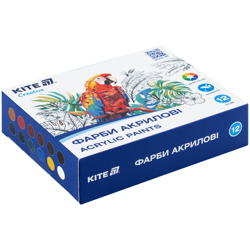 Фарби акрилові, 12 кольорів, 20 мл, Kite Creative (K-275) Kite - фото 1