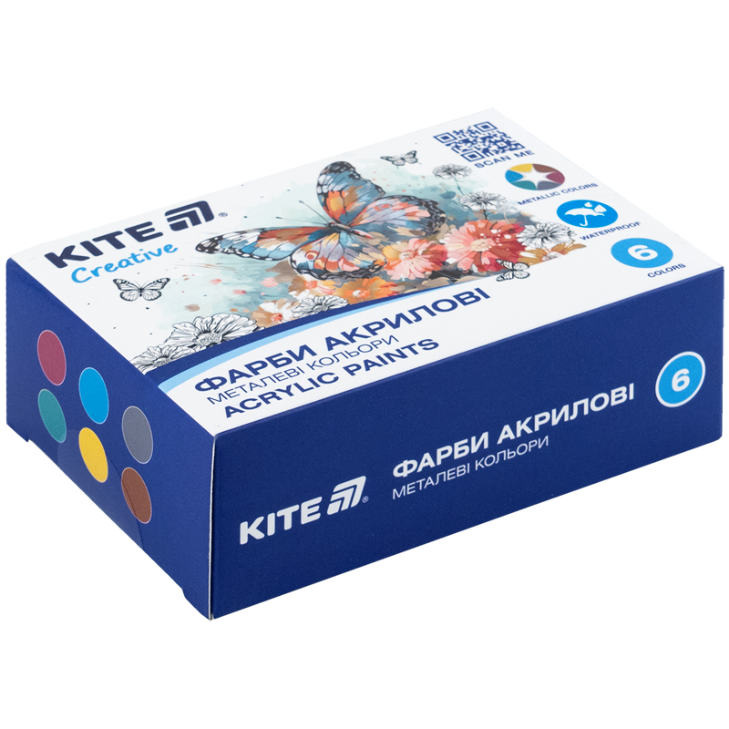 Фарби акрилові, 6 металевих кольорів, 20 мл, Kite Creative (K-273) Kite - фото 1