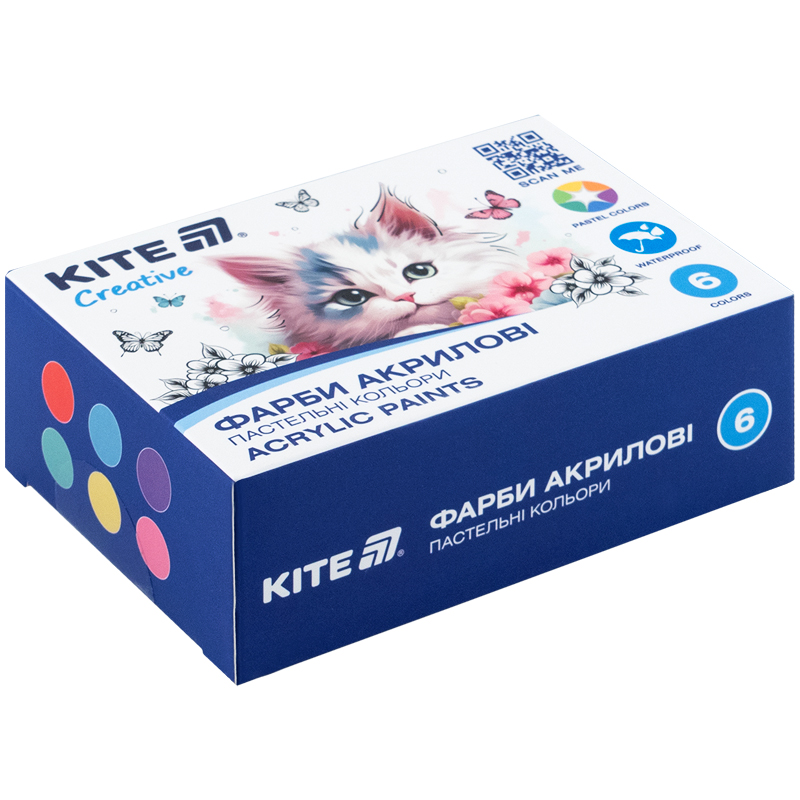 Фарби акрилові, 6 пастельних кольорів, 20 мл, Kite Creative (K-272) Kite - фото 1