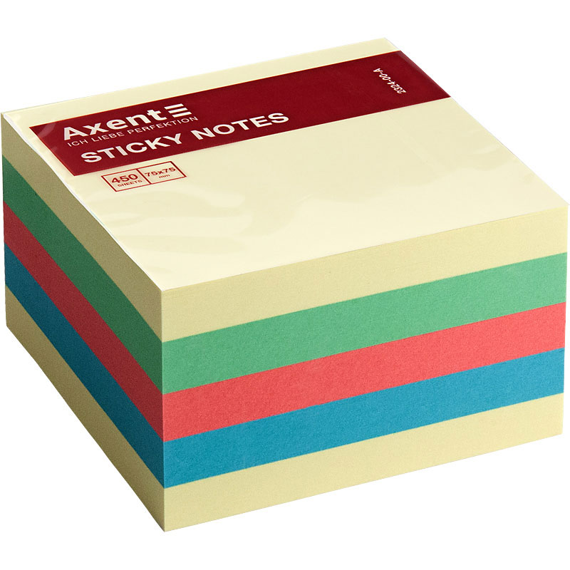Блок паперу з клейким шаром 75*75мм.*450л., пастельна веселка Axent - фото 1