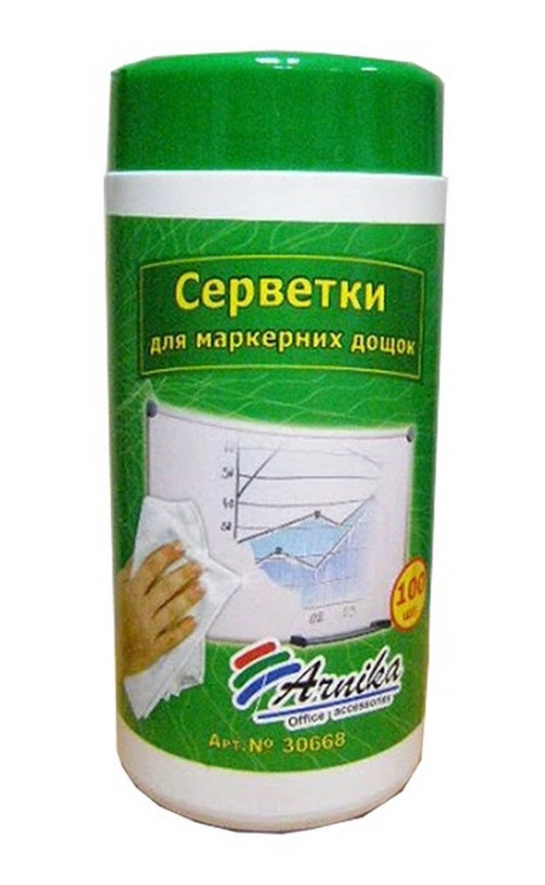 Салфетки влажные для очистки поверхности маркерных досок, 100шт/уп. Арника - фото 1