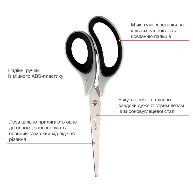 Ножиці 21см. Duoton Soft, сіро-чорні Axent - фото 1